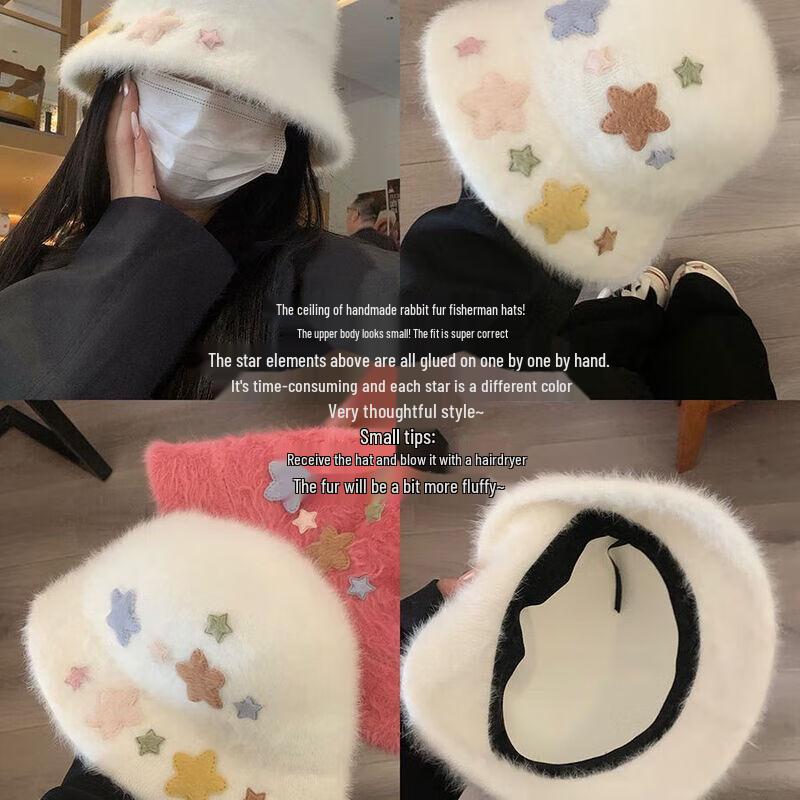 

Женская осенне-зимняя плюшевая шляпа-ведро из кроличьего меха One Size