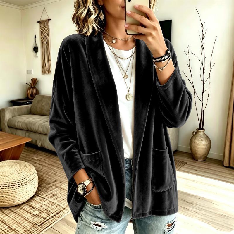 DICFY Women's Vintage Casual Solid Color Print Autumn Winter Long Sleeve POLO Neck Jackets & Coats