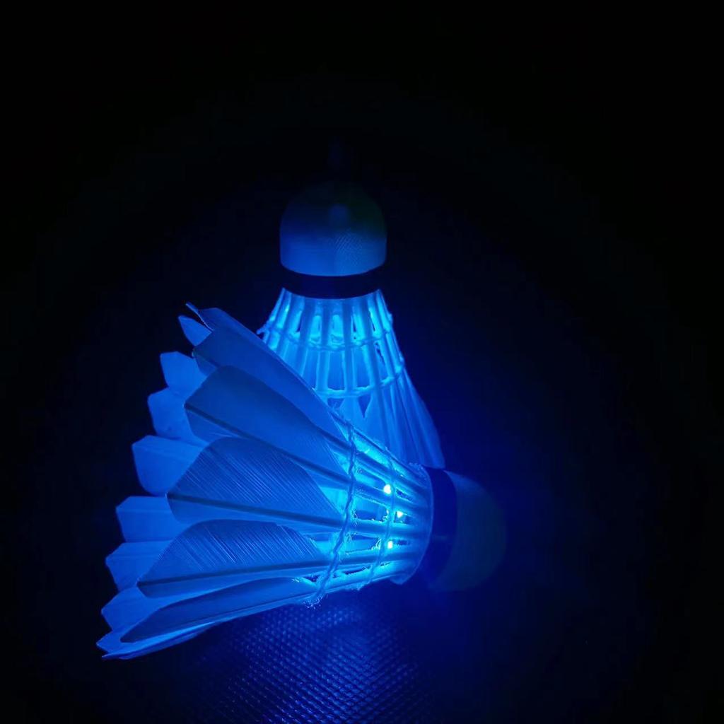Bádminton luminoso con alta elasticidad y pelota de nailon con plumas resistente al viento para una noche luminosa.