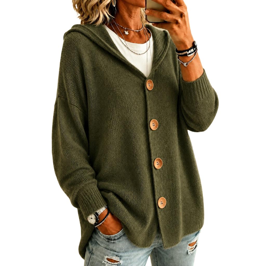 Cardigan a Maglia con Cappuccio da Donna Giacca Maglione Colore Casuale Manica Lunga per Autunno Inverno