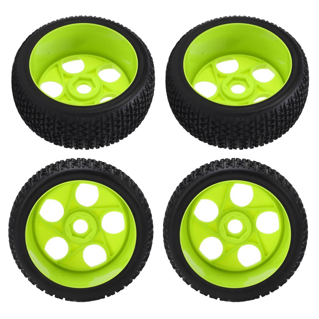 4Pcs RC Tires 5 Holes 17mm Hex Diameter Sturdy Green RC Wheel Rims Tires For  1/8 RC Car