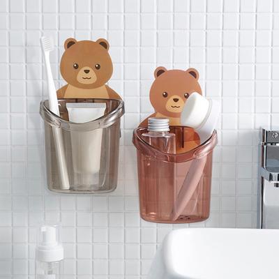 Suporte de escova de dentes adorável urso abraço copo de armazenamento fixado na parede design de drenagem fácil organização copo escova de dentes suprimentos do banheiro