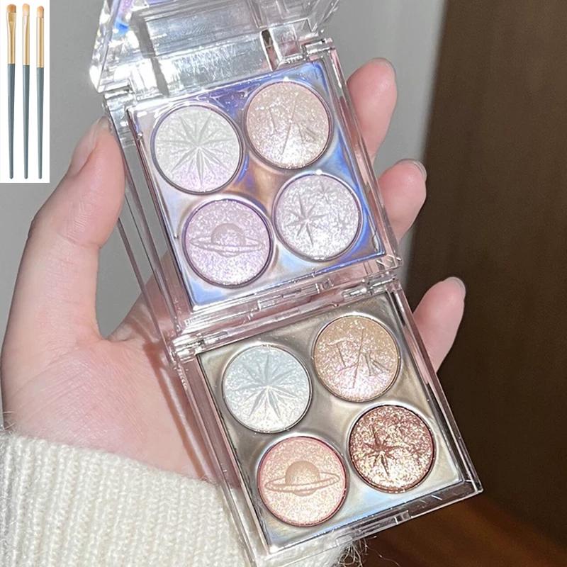 Pearl Flash Four Color Eyeshadow Palette 2025 New Arrival Shiny Crystal Thin and Glittering Earth Color Purple Highlight Brightening Eye Makeup