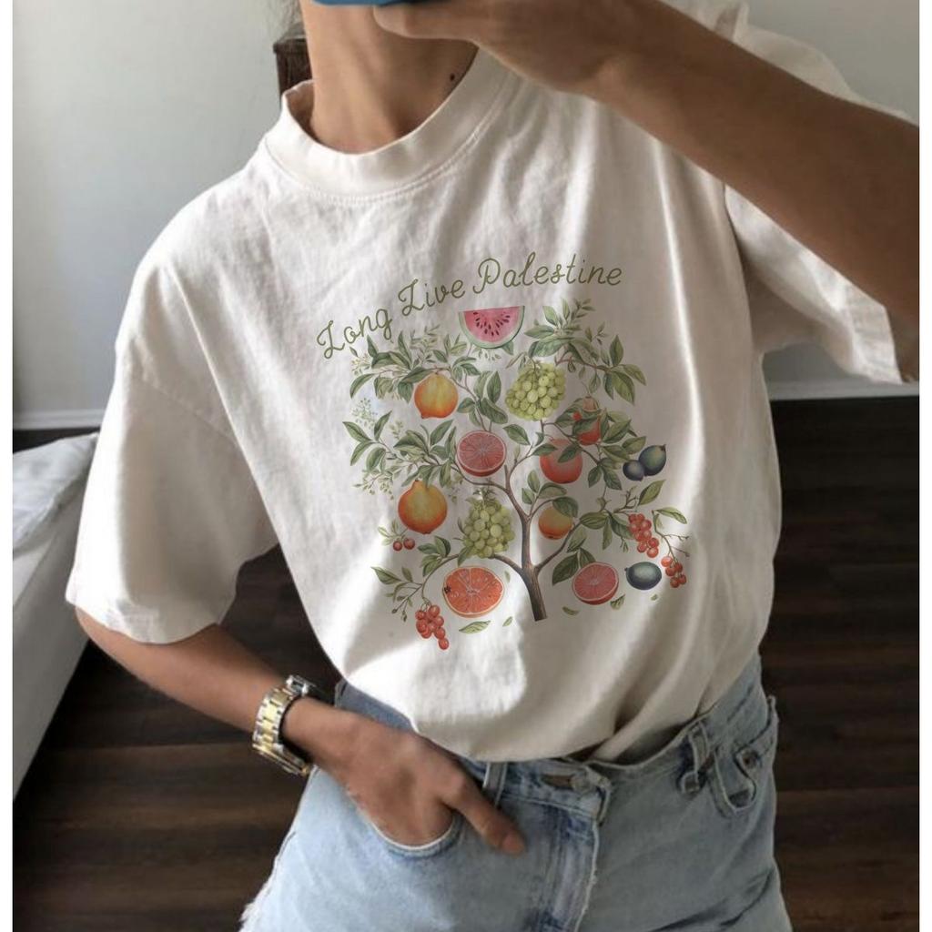Summer European and American New Fashion Fruit Printing Casual Loose Round Neck Versatile Women's Cotton T-shirt Casual Wear
