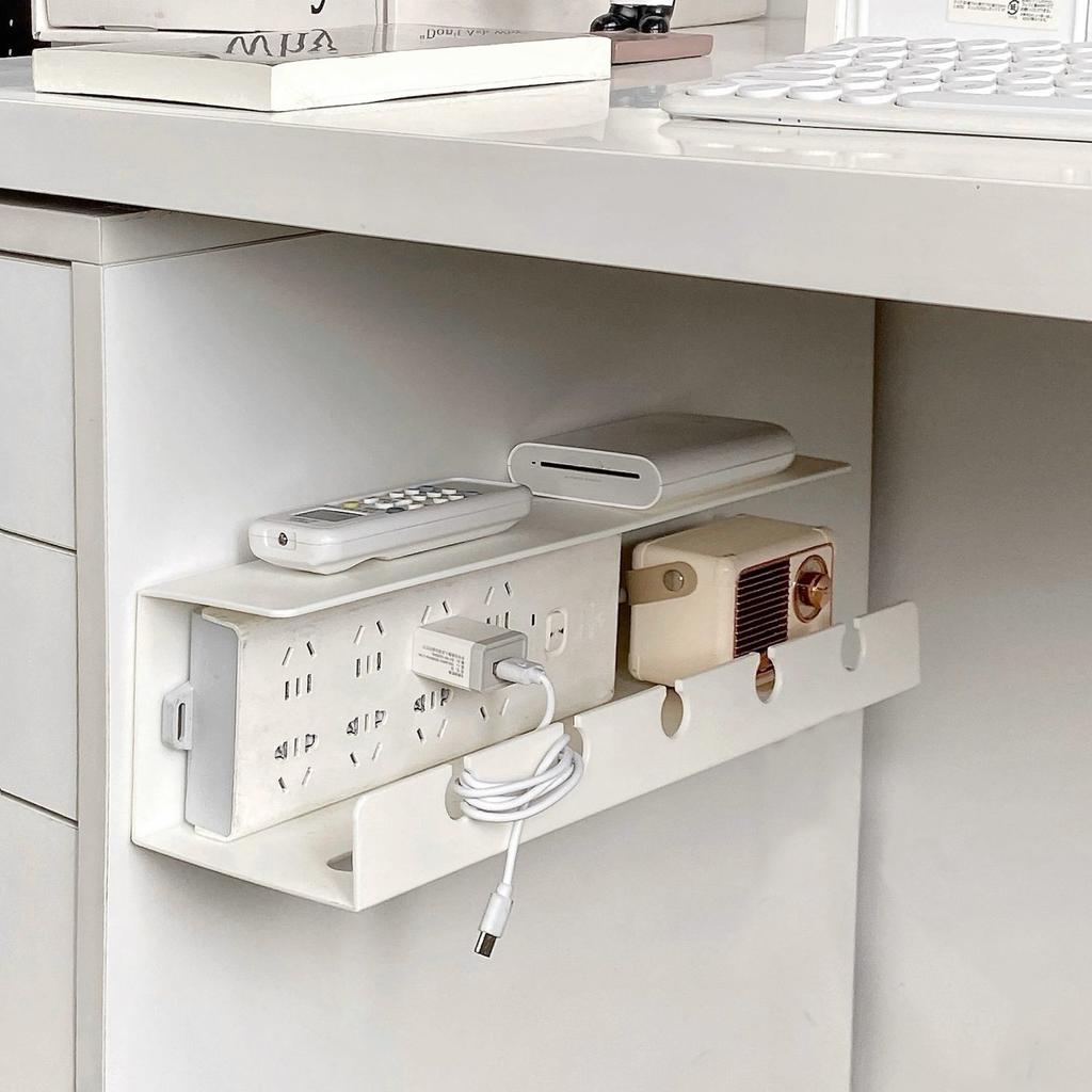 Under Desk Cable Management Tray with Power Strip Holder - No Drill Installation, Mesh Organizer for Office Home 1/2 Pack
