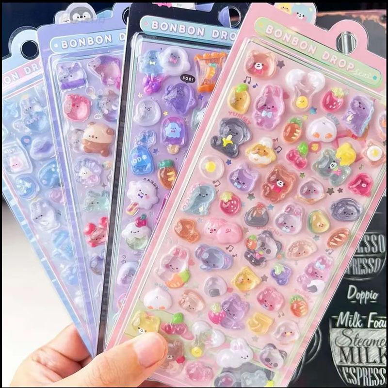 3D Embossed Cartoon Animal Gem Stickers: Cute Crystal Rhinestone and Shell Fairy Decorations for Kids