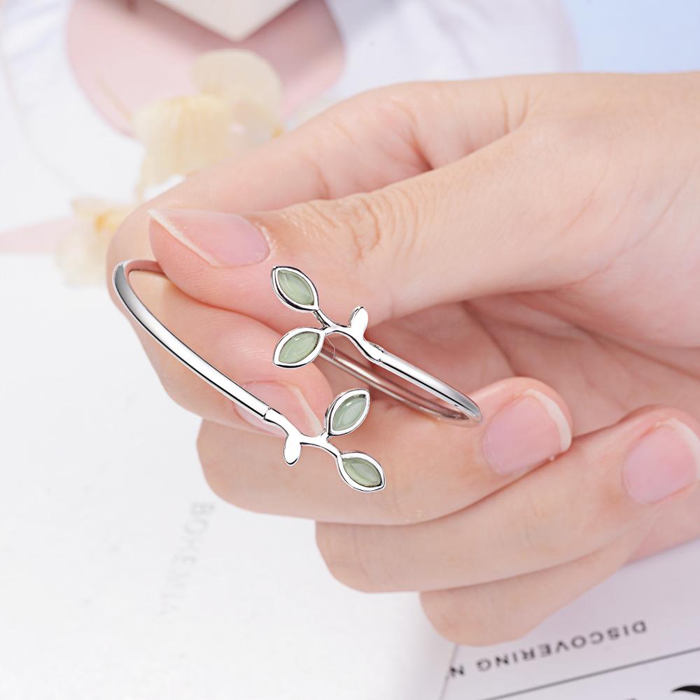 ANENJERY Opal Leaf Bud Necklace+Earrings+Bracelet For Women Jewelry Sets Gift