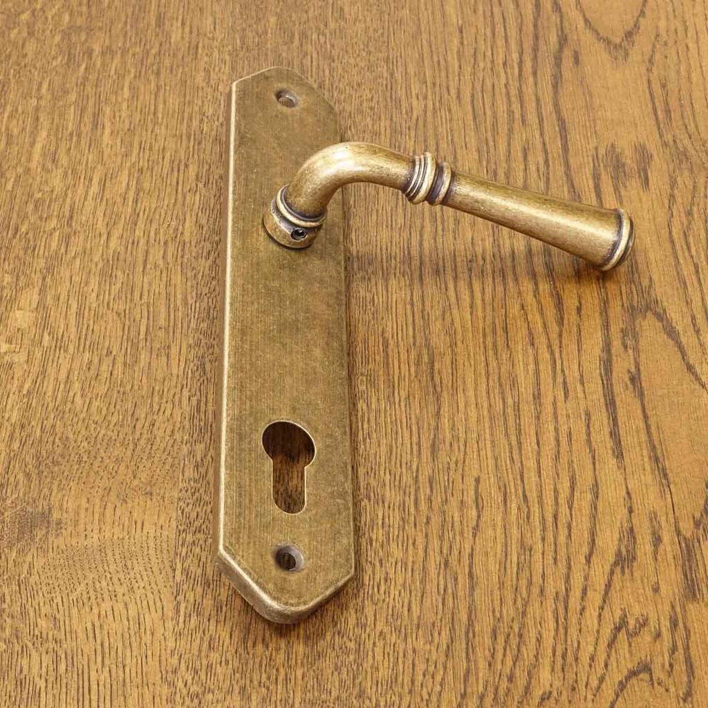 HAMILTON Door Handle with Escutcheon for 72mm Cylinder, ANTIQUE GOLD