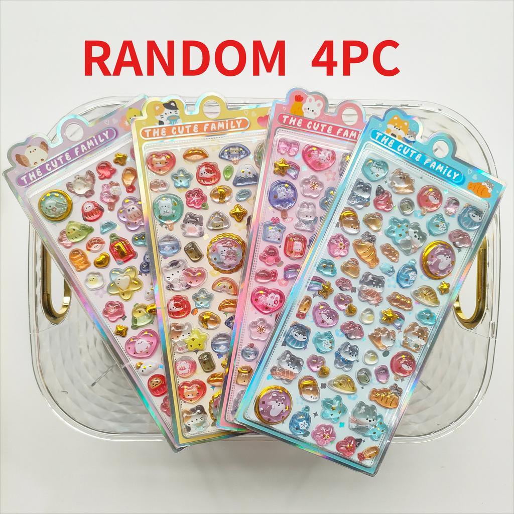 4pcsCute Cartoon Animal Cat and Fruit 3D Embossed Stickers, Handmade Stickers for Diary Decoration, Cute Stationery Stickers
