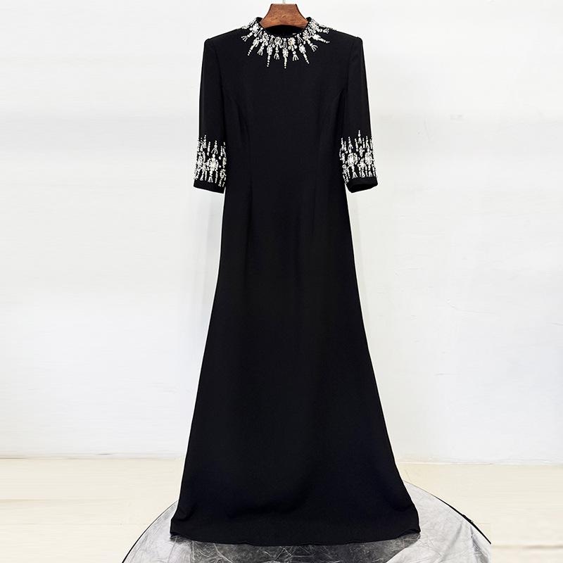 

European & American Fashion Rhinestone Banquet Gown 2026 – Elegant Beaded Long Dress XXXL чёрный