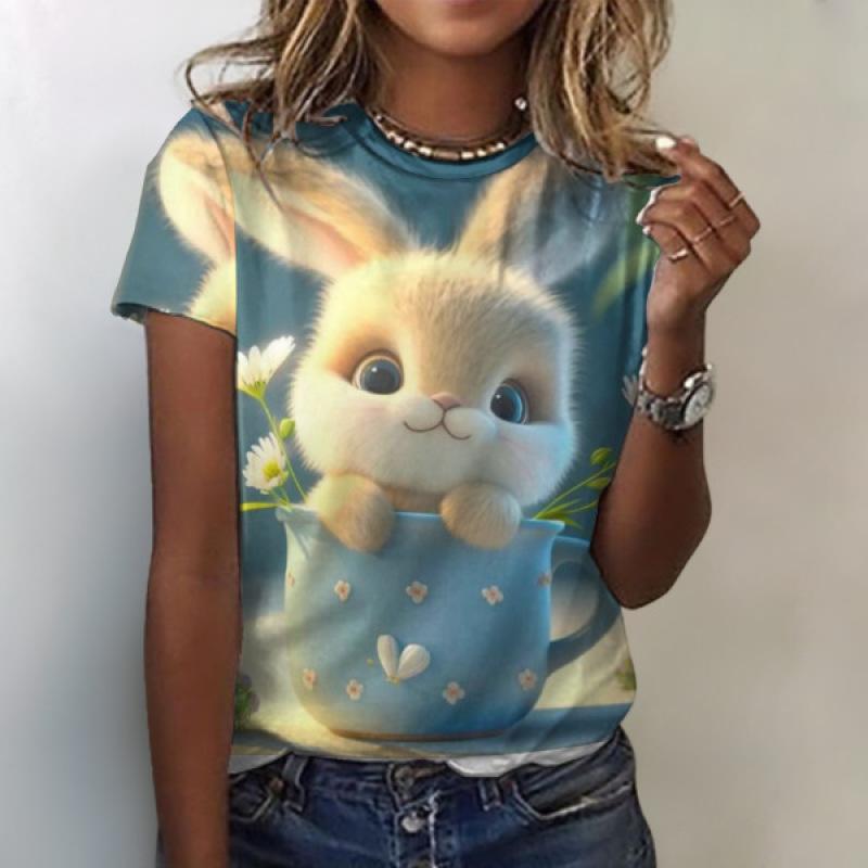 Женская футболка с 3D принтом кота и летним элементом — фото 14