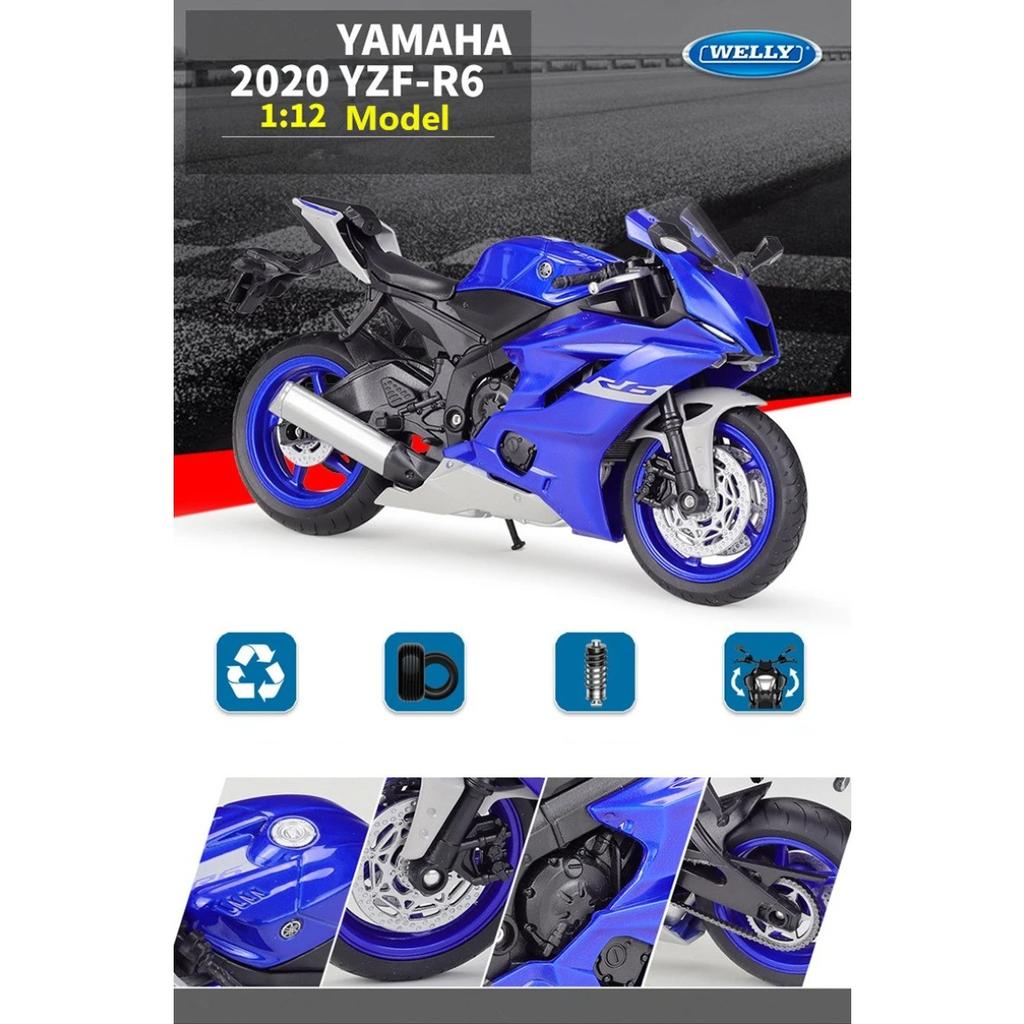 Welly 1/12 Yamaha YZF-R6 Alloy Racing Motorcycle Model Diecast Metal Street Sports Motorbike Model Collection Childrens Toy Gift