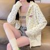 Navava Women Flower Pattern Long Sleeve Hooded Zip Up Nc168