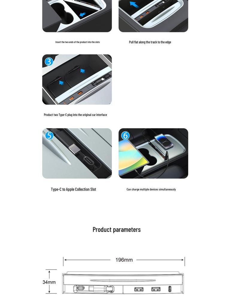 Tesla Model 3/Y Sliding Cover Dustproof Expansion Dock with 45W PD Fast Charging