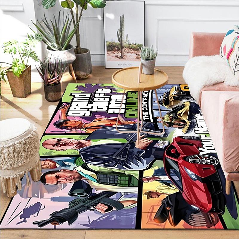 Custom 1Pc Grand Theft Auto Promotional Art Flannel Personalized Rug Non Slip Floor Mat Soft Carpet for Living Bedroom Office Home Decor Gift