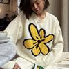 Lazy Wind Flower Splicing Contrasting Sweater Women's European and American Ins Wind Loose Knitted Pullover Top Crew Neck Top