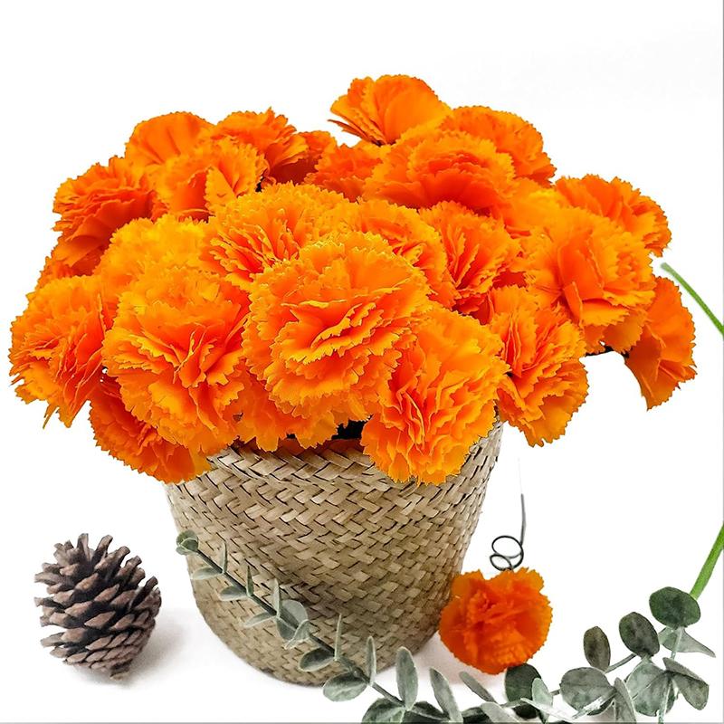 10/20Pcs 5cm Orange Marigold Flower Heads With Stems Silk Artificial Flowers for Home Room Wedding Party Halloween Decoration