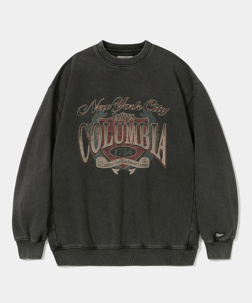 COLUMBIA UNIVERSITY Campus Washed Fleece Crew Neck_Charcoal