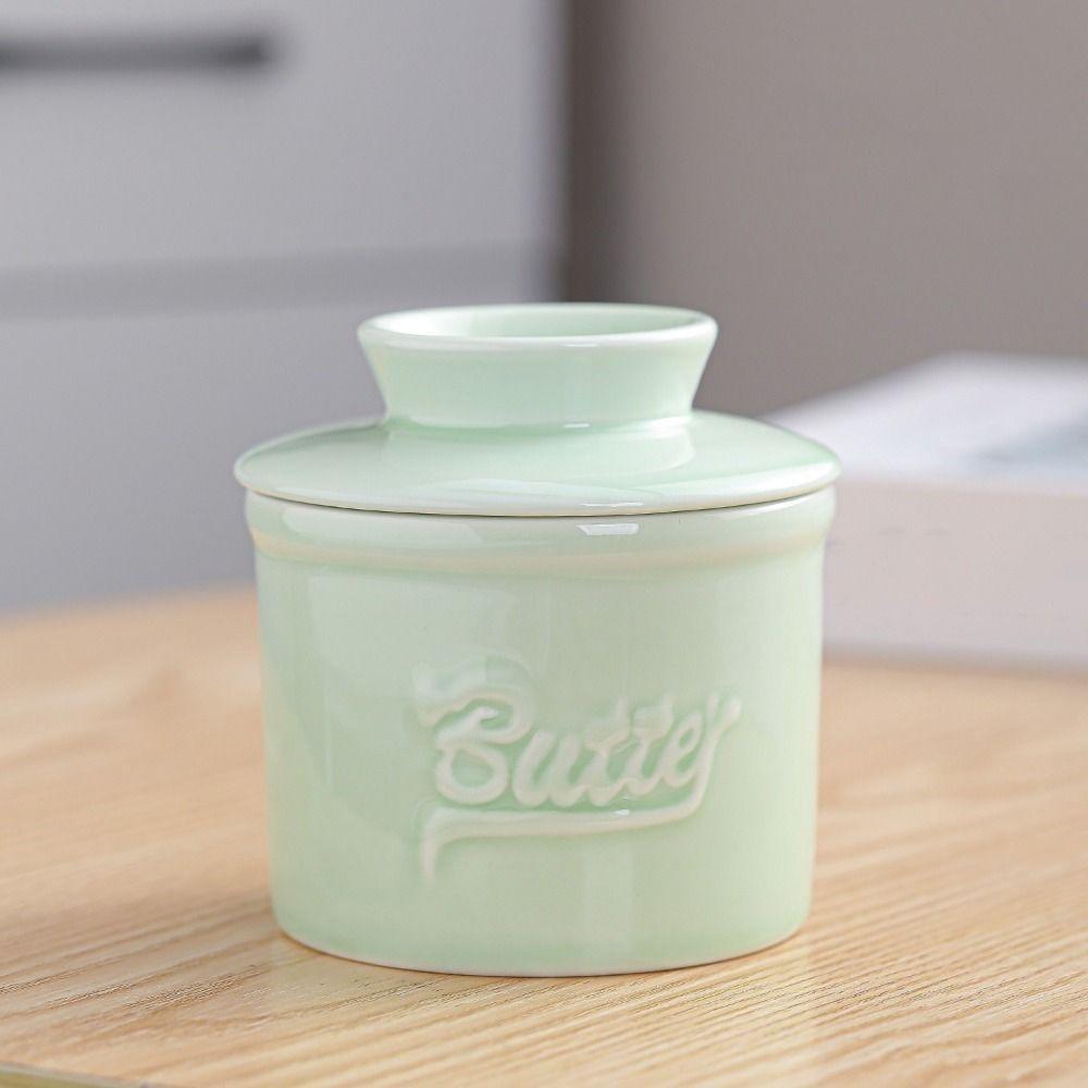 Simple Sealed Round Butter Box Large Capacity with Lid Ceramic Butter Crock Keep Fresh Butter Bell Crock Farmhouse