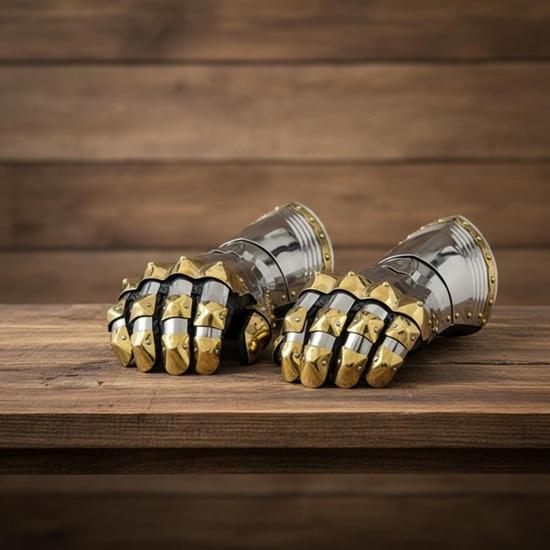 Medieval Gauntlets 16-Gauge Steel Featuring Brass Accents Built-In Leather Gloves Fathers Day Christmas Halloween Gift