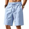 Summer Loose Linen Breathable Casual Sports Simple Solid Color Drawstring Vacation Beach Five Quarter Shorts