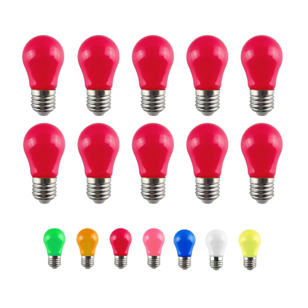 10 Adet Renkli E27 LED Ampul 220V 2W A45 Lamba Kırmızı Mavi Beyaz Sarı Pembe PC Dış Mekan Kamp Dekorasyonu Festival Renkli Ampul Lamba