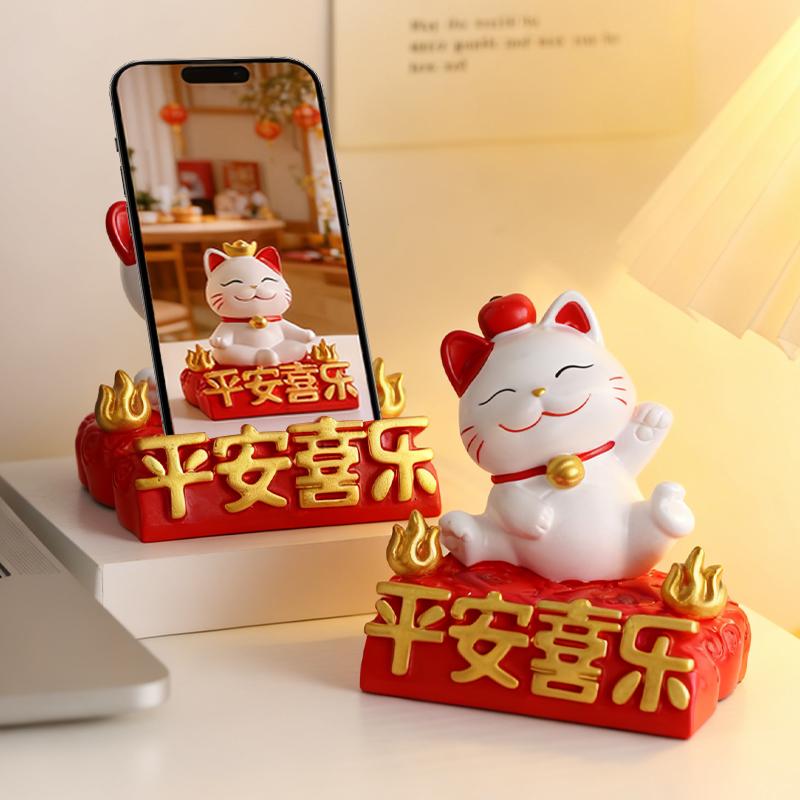 Cute Fortune Cat Phone Stand Creative Wealth Cat Model Phone Storage Rack Home Office Desktop Decoration Ornament Gift