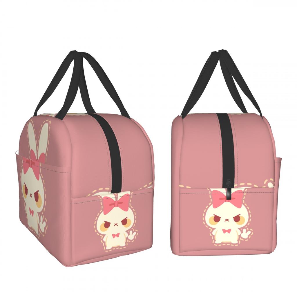 Pink cartoon rabbit Lunch Bag Waterproof Insulated Canvas Cooler Bag Thermal Cold Food Picnic Travel Tote for Women Children