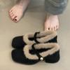 Vintage Platform Thick Sole Women Fur Lining Mary Jane Shoes Fashion Slip On Shoes Ladies Dress Thick Heel Warm Cotton Shoes