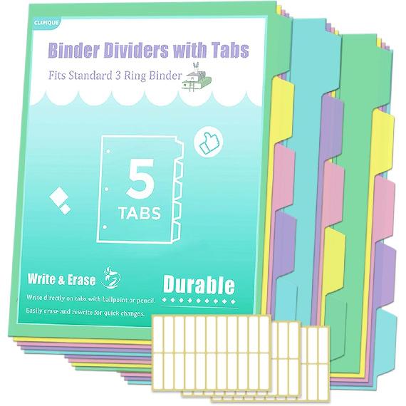 3 Ring Binder Dividers with TAB, Durable Write & Erase, 8-Tab Plastic Dividers for 8.5 x 11'' Letter Size Papers, Ideal for Student, Teacher, Macaron