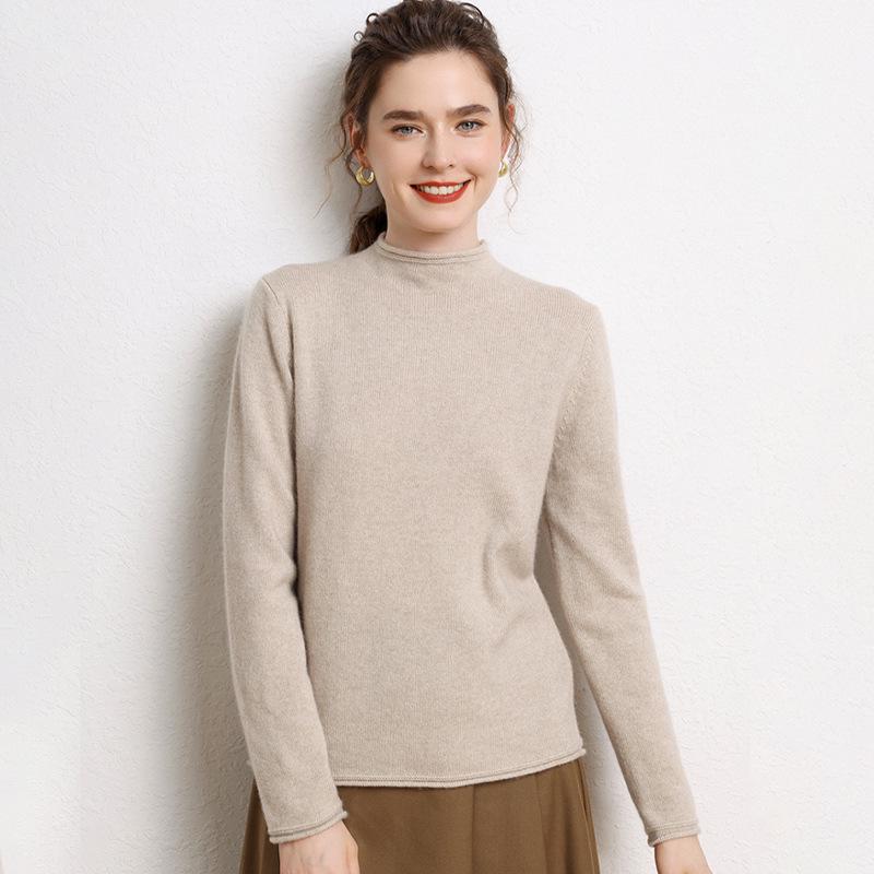 Women’s Cashmere Half-High Roll-Neck Sweater: Thick, Loose, Long Sleeve Pullover for Autumn/Winter.