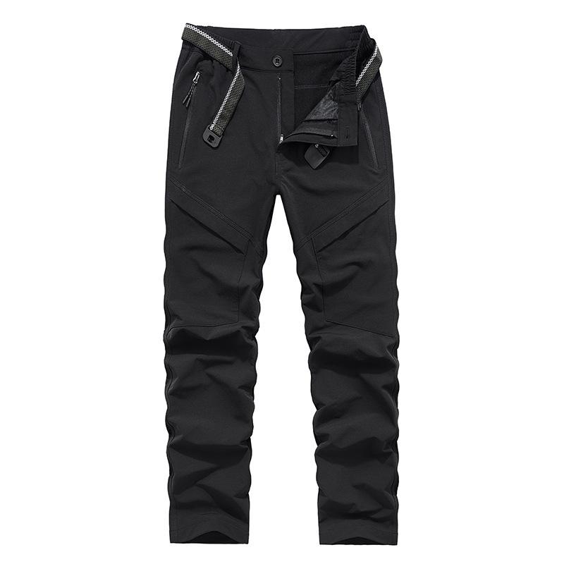 Pantaloni casual elastici groși de toamnă și iarnă pentru bărbați, sporturi în aer liber, pantaloni elastici cu patru fețe cu talie mijlocie pentru bărbați