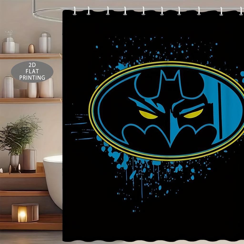 1pc 2D Flat Batman Logo in the Night Pattern Shower Curtain, Perfect for Christmas and Halloween Decorations or Gifts. Ideal M