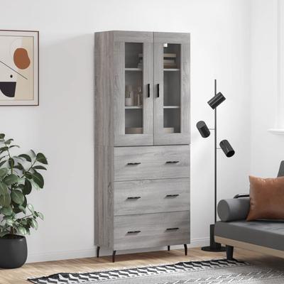 Vidaxl Display Cabinet Gray Sonoma Oak 69.5X34X180Cm Wood-Based Material