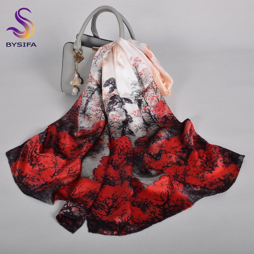 Blue Purple Silk Scarf Foulard Women Brand China Peony Long Scarves Printed Fall Winter100% Silk Ladies Scarf 170*53cm