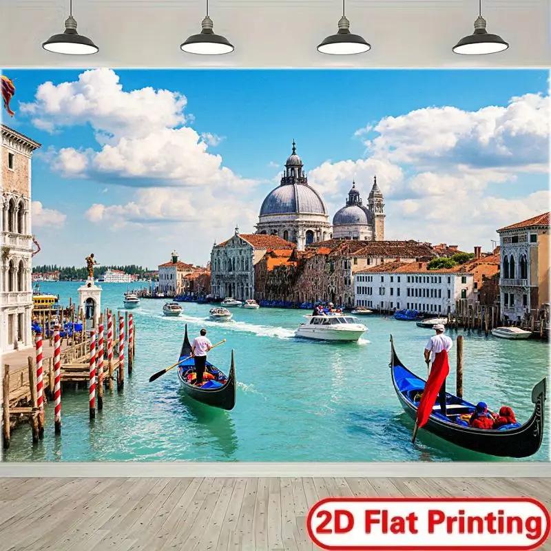 2D flat design. 1 piece showcases the charming canal scenery of Venice, suitable for weddings, parties and other occasions.