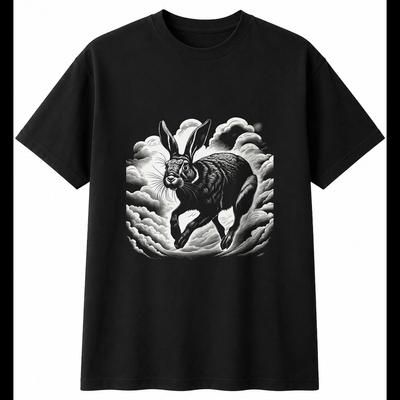 Greyscale Hare In a Storm Mens T-Shirt Wildlife Black 100% Cotton Printed