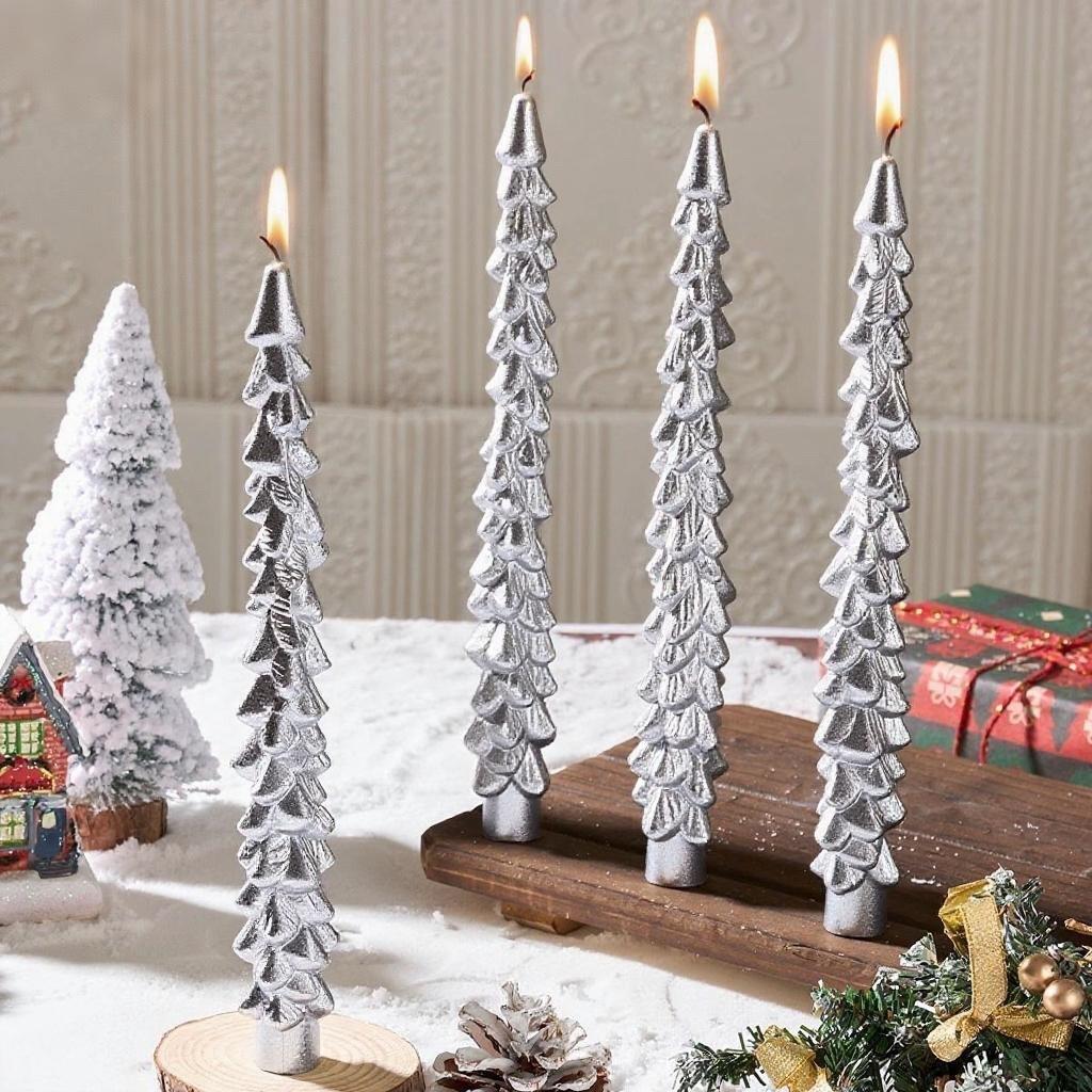 Gold Tree Shaped Taper Candles, Romantic Christmas Decor for Home Table, Holiday Ornament & New Year Gift