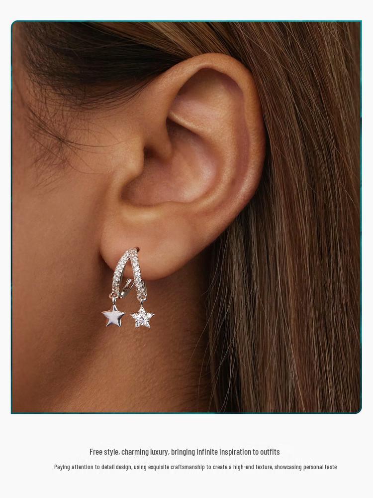 Avle Swaying Double Ring Star Earrings - S925 Sterling Silver, Cross-Border Women's Versatile Design