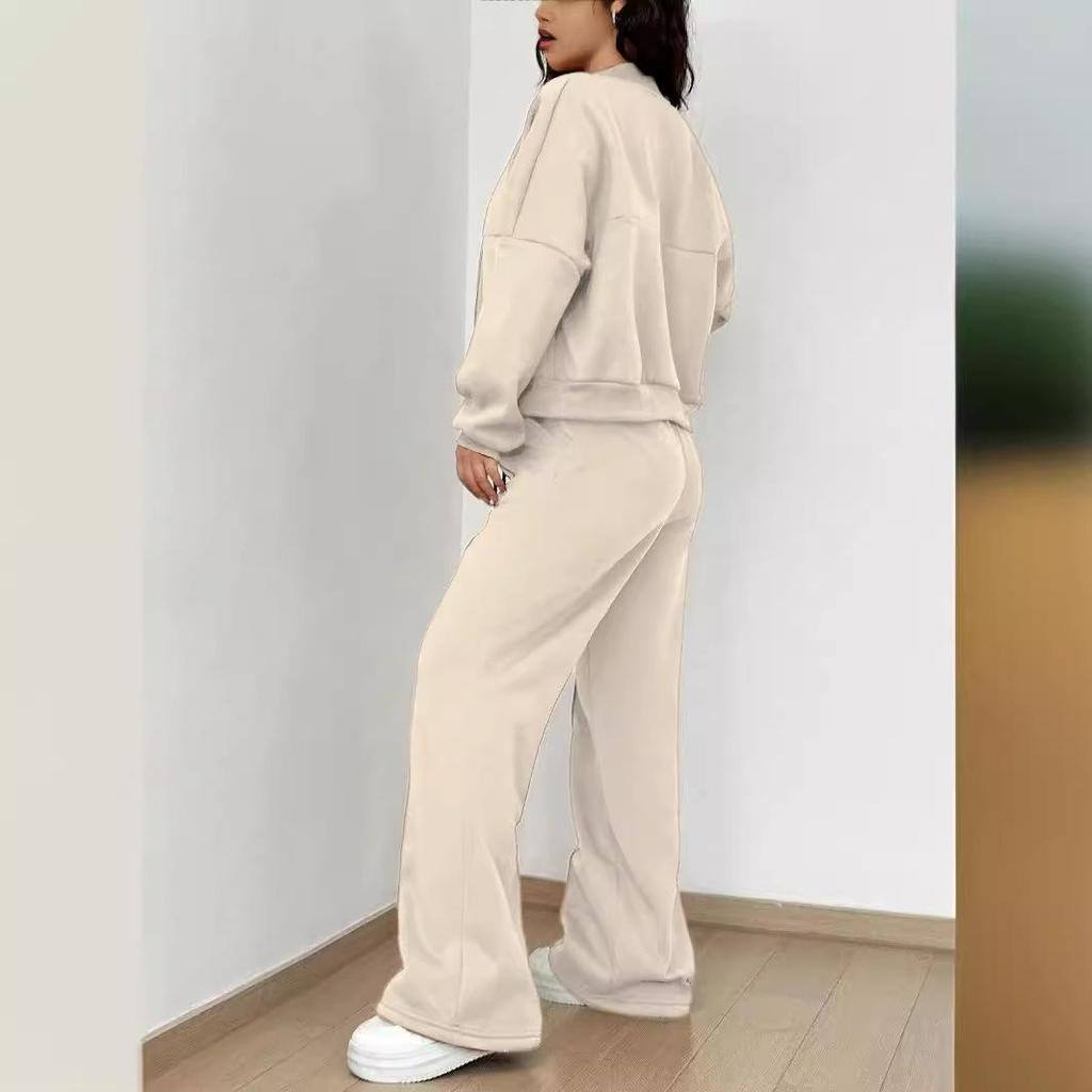 Women Tracksuit 2 Pieces Set Fashion Long Sleeve Zipper Coat Casual Solid Sweatshirt Straight Pants Suit Ladies Autumn Sportwear