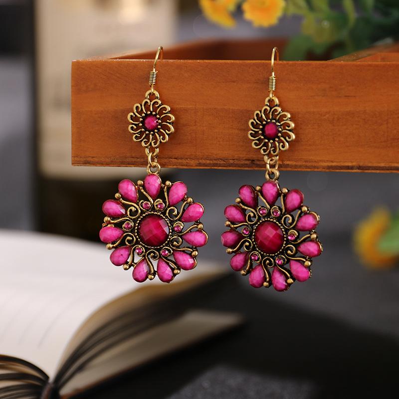 Bohemian Vintage Round Drop Dangle Earrings For Women Jewelry Acrylic Hollow Geometric Boho Wedding Earring Boucle Oreille Femme
