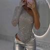 JKASHDK Women's Fashion Casual Solid Color Print Spring Autumn Long Sleeve Oblique Collar Bodysuits