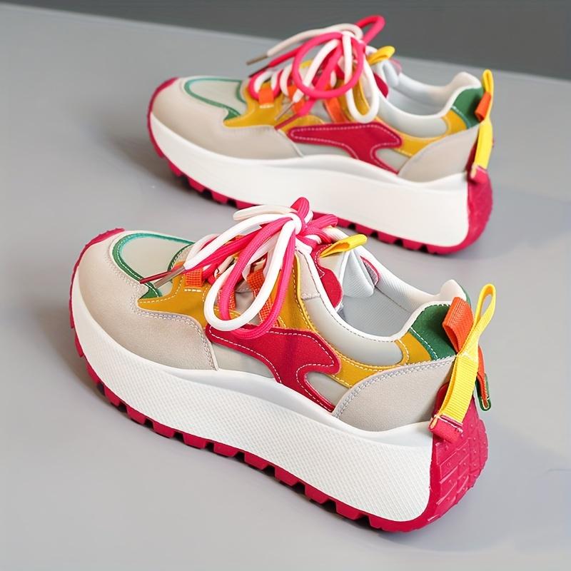 

Новые женские кроссовки в стиле dad shoes Увеличивающие рост Повседневные Дышащие На толстой подошве Красно-белая цветовая гамма Универсальные для путешествий 35 розы красного