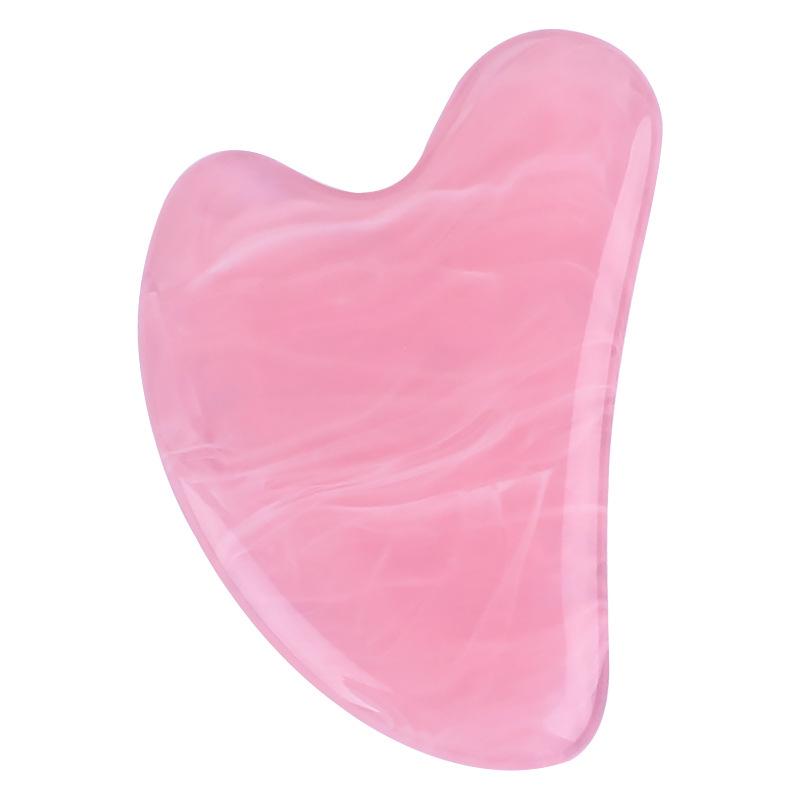 Rose Quartz Heart-Shaped Facial Massage Tool with Red Triangle Meridian Stick