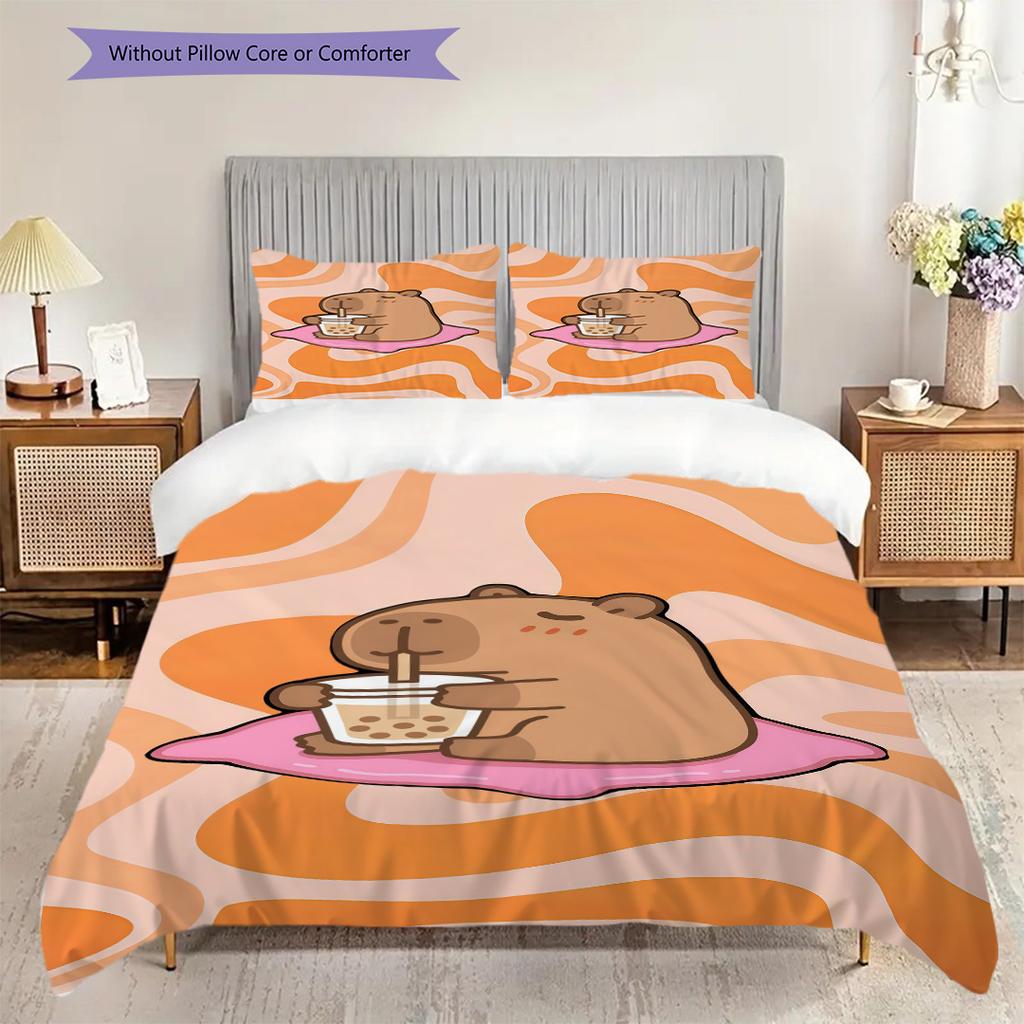 Hamster Boba Tea Adventure Threepiece Set 1 Duvet Cover 2 Pillowcase Without Core Soft And Comfortable Bedding Set Christmas Birthday Gift