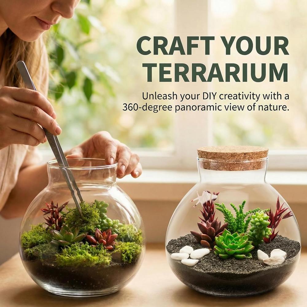 Glass Terrarium Jar with Cork Lid, 6x6.3 Inch Closed Terrarium for Succulent Moss and Fern DIY Miniature Desktop Garden for Home