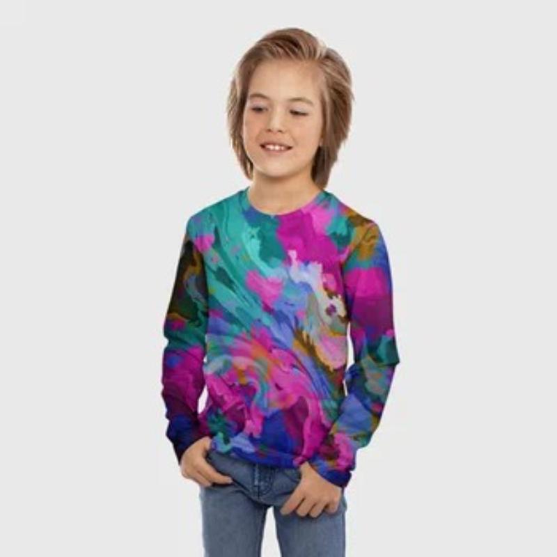 Dětská trička s duhovým graffiti potiskem pro chlapce, roztomilý top s dlouhým rukávem, měkký a pohodlný