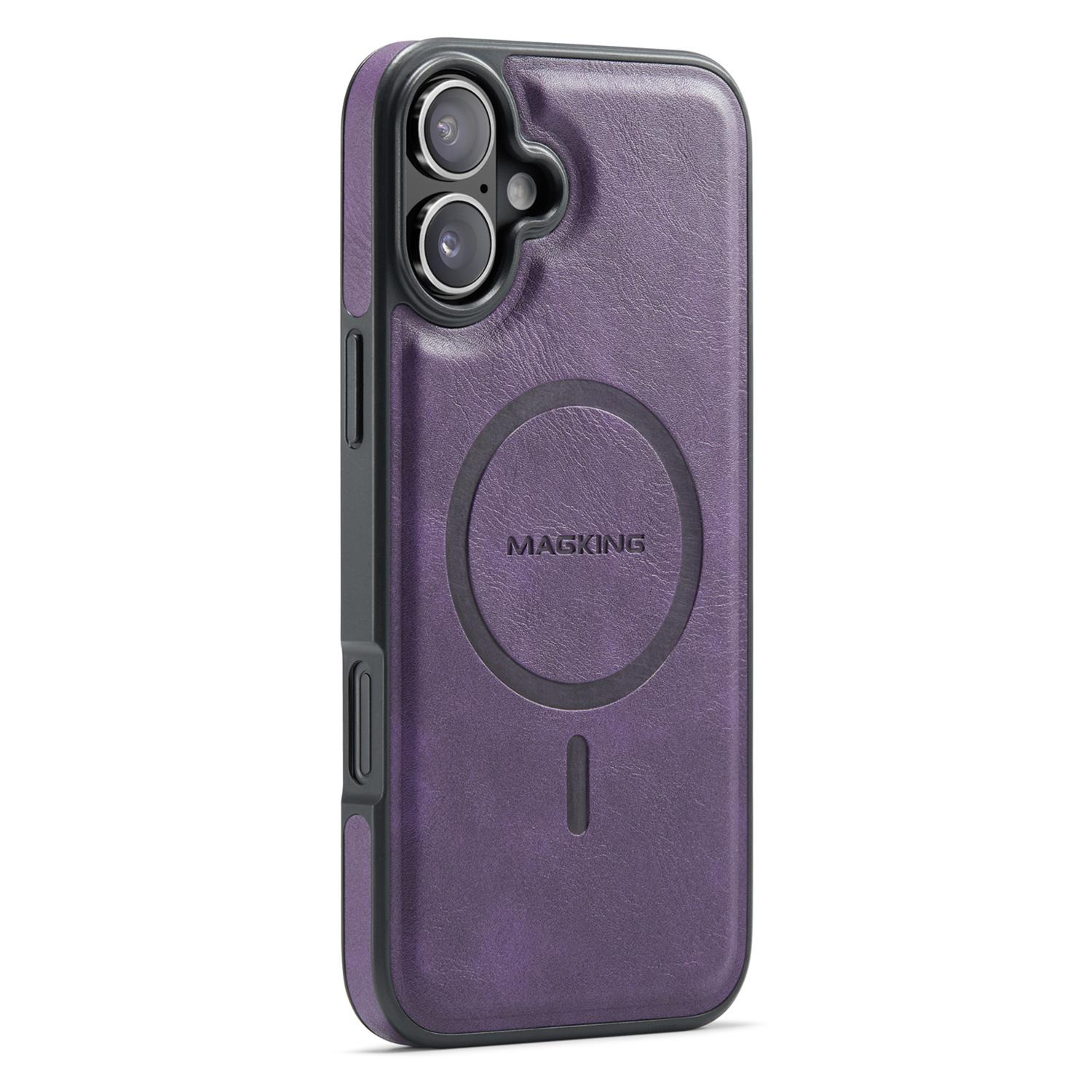 

MAGKING K1 Series для iPhone 16 Plus Магнитный чехол PC+TPU+PU кожаный чехол для телефона Purple
