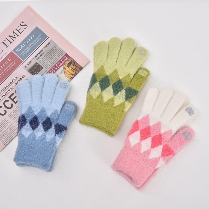 Gloves Warm gloves Fleece thickened gloves Leaky finger knitted middle school student cold-proof plush gloves
