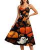 Women's Casual Round Neck Sleeveless Dress with Halloween Print for Party and Daily Wear